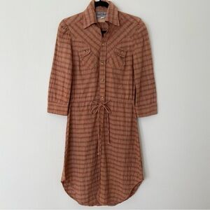 Grey Ant Rustic Rust Plaid Midi Shirt Dress